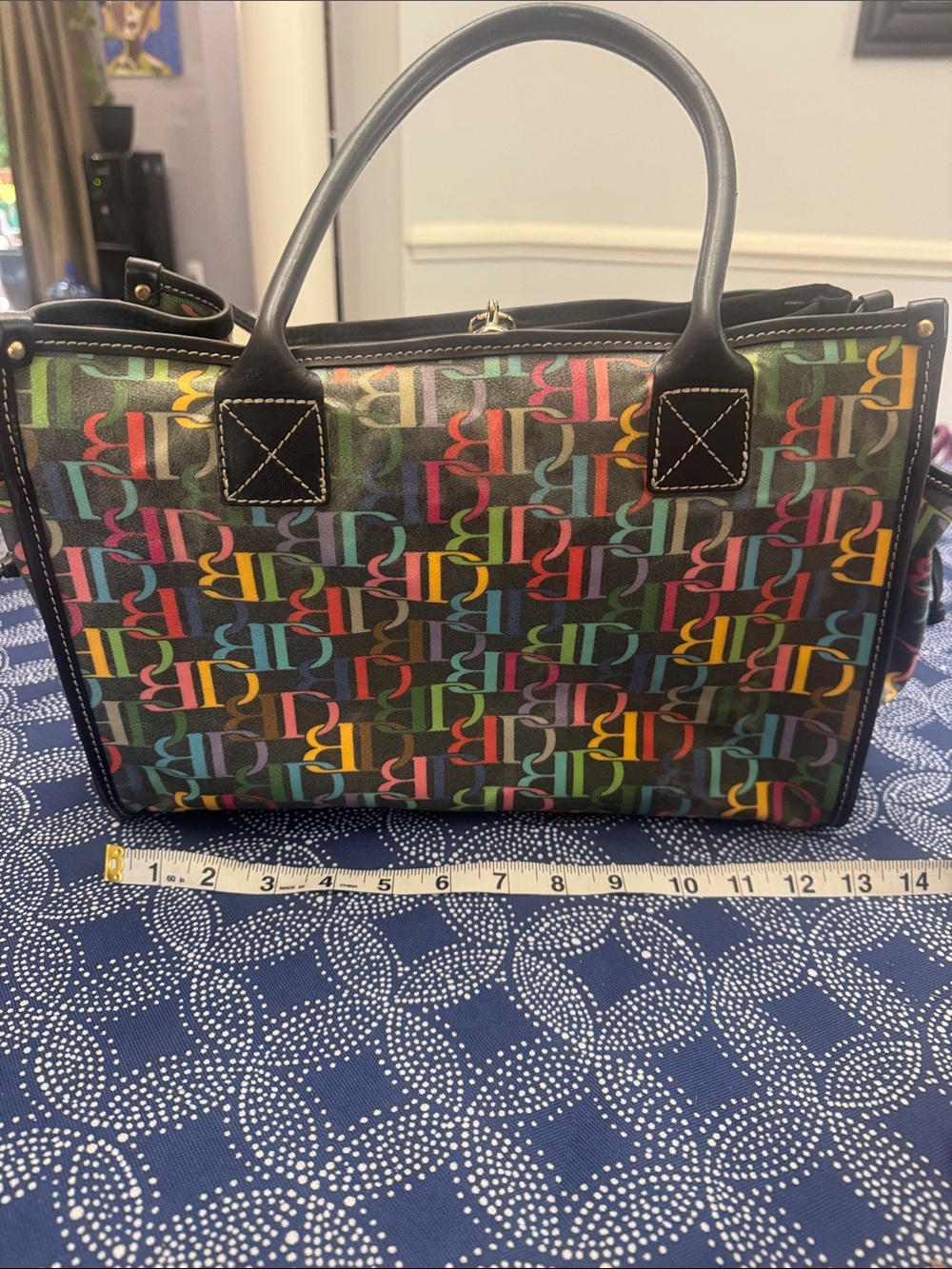 Vintage Coated Dooney Multicolor Logo Print Tote Bag -